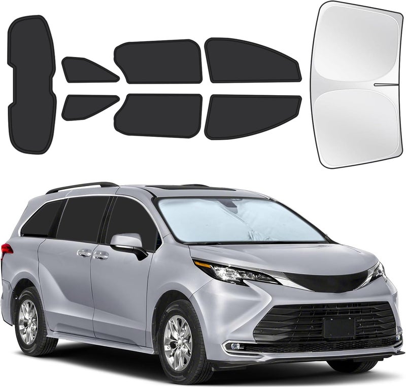 JASVIC for Toyota Sienna 2021-2025 Car Window Shades, 8pcs Privacy Sun Shade Set for Front Windshield Side and Rear Windows, Full Window Covers Keeps Vehicle Cool for Camping Napping - Image 1